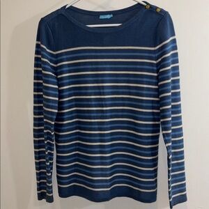 J. McLaughlin Blue/White Striped Anchor Button Shoulder Sweater Size M